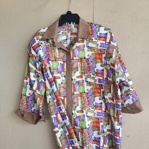 Vintage Geometric Women's Button Down Shirt Size M/L Park Place Fashions 80s